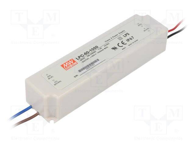 ZASILACZ IMPULSOWY LED 50,4W; 9÷48VDC; 1050mA; 90÷264VAC; IP67