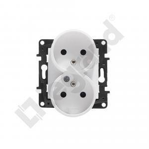 MECHANIZM GNIAZDA PT 2x 2P+Z 16A BIAŁY Z PLAKIETKĄ IP20