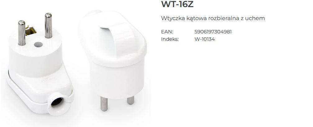 WTYCZKA KĄTOWA 2P+Z 16A BIAŁY Z UCHWYTEM