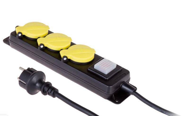 PRZEDŁUŻACZ WARSZTATOWY L=5mb 3x 2P+Z 230V +WYŁ. H05RR-F 3x 1,5 IP44 CZARNY