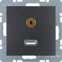 MECHANIZM GNIAZDA PT IP20 1x USB/3,5MM ŁADOWANIA ANTRACYT