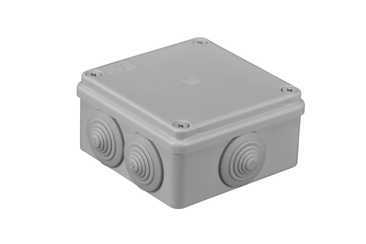 PUSZKA NT W=100mm S=100mm G=50mm IP65 ABS SZARY BEZHALOGENOWA Z DŁAWIKAMI MEMBRANOWYMI