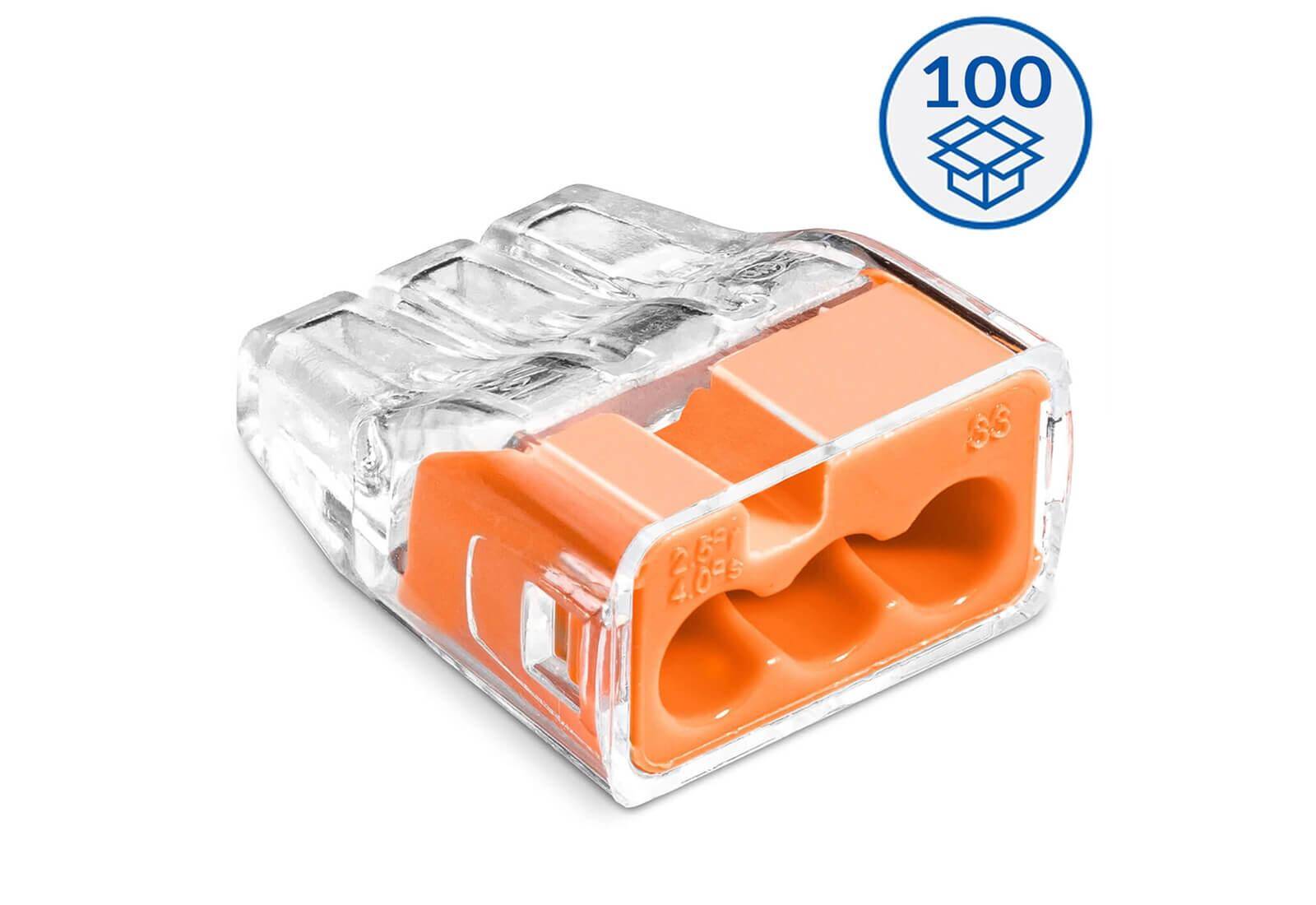 ZŁĄCZKA INSTALACYJNA WTYKOWA 3x 4 PRZEZROCZYSTA / POMARAŃCZOWA (OPAKOWANIE 100 SZT.)