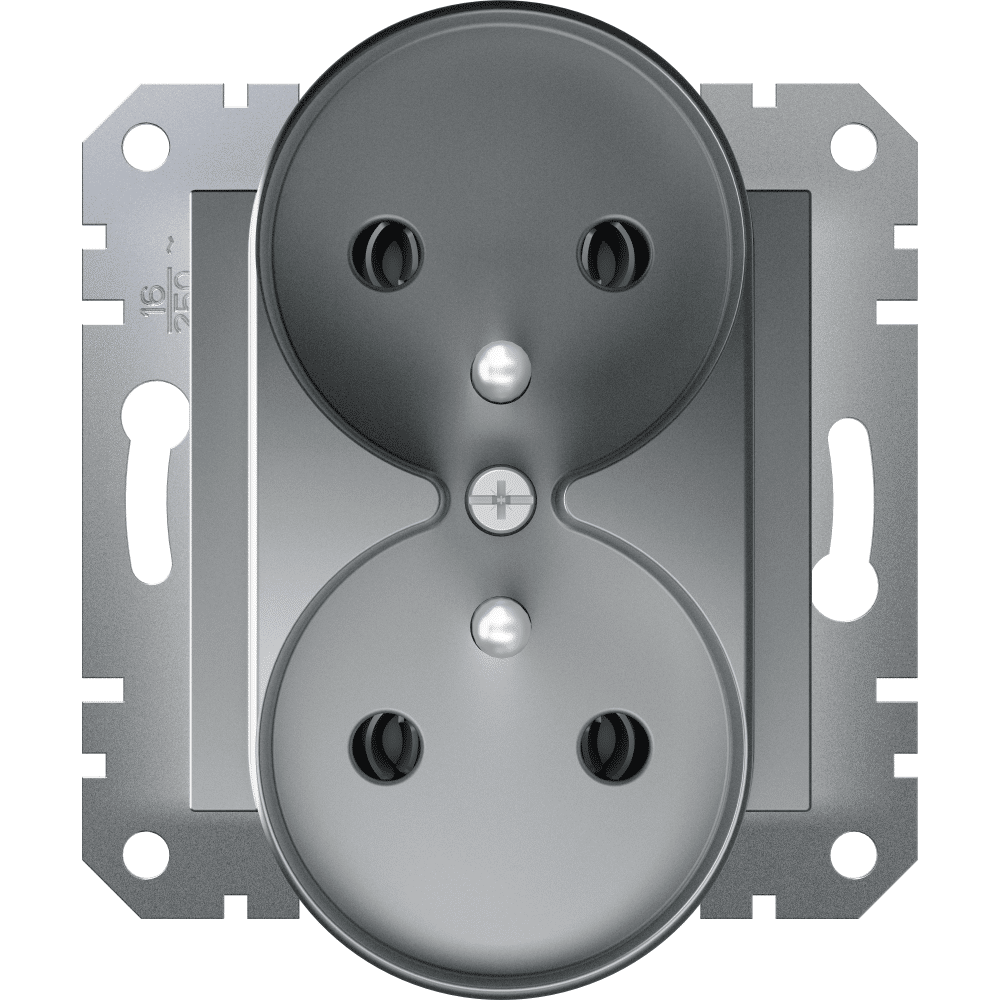 MECHANIZM GNIAZDA PT 2x 2P+Z STAL Z PLAKIETKĄ IP20