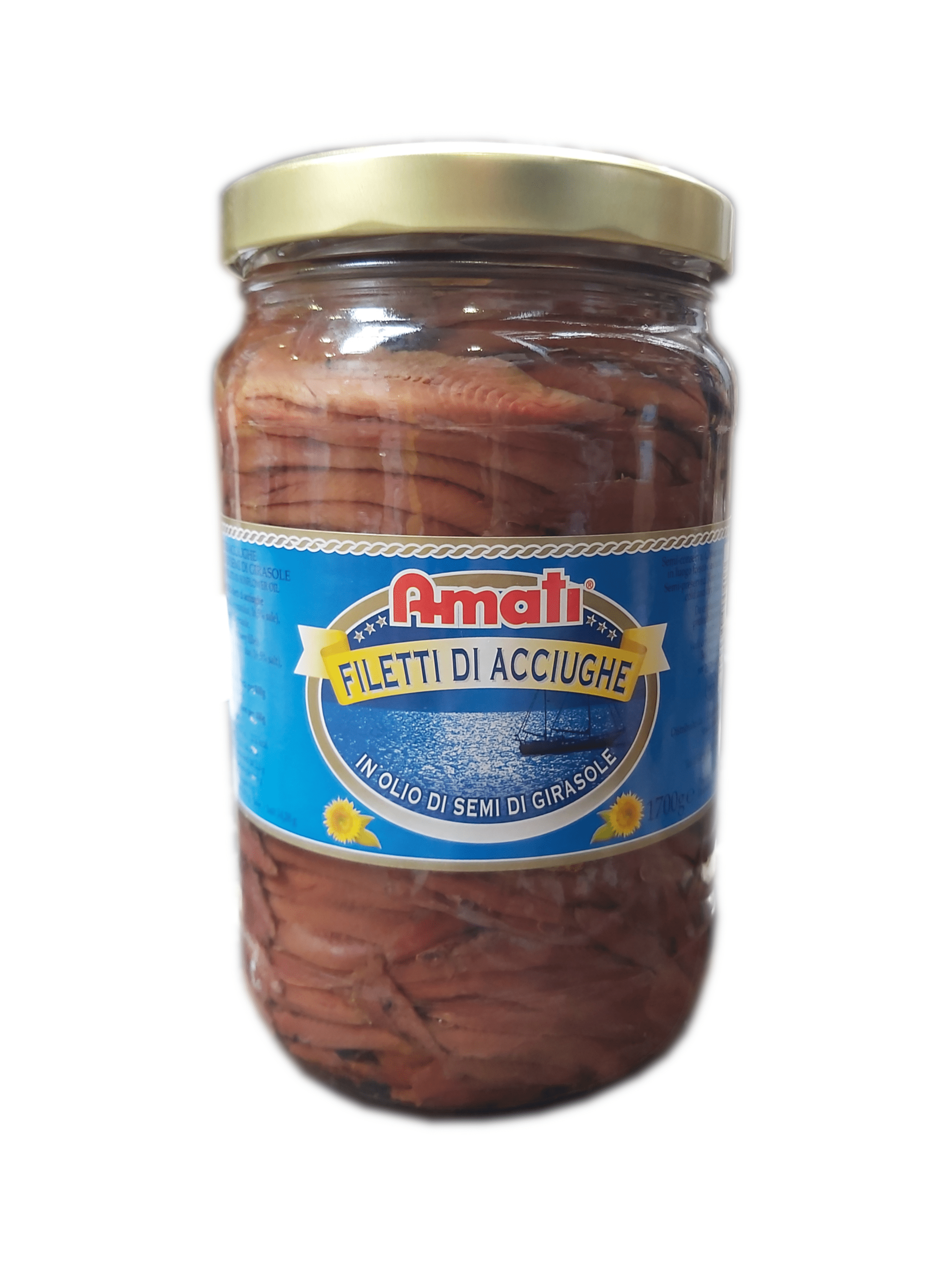 Anchovies filety 920g w oleju słonecznik. słoik 1,7kg/6 Amati