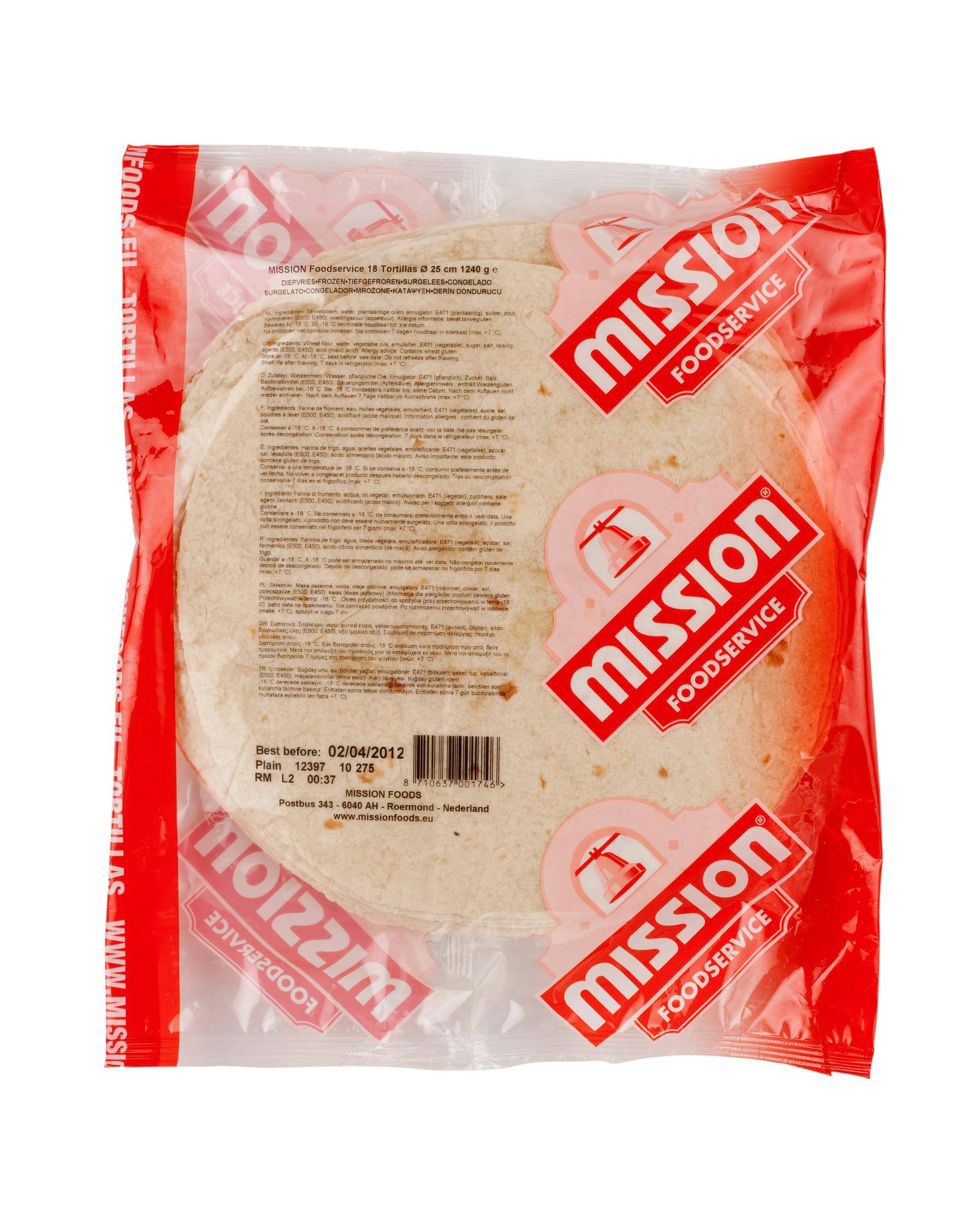 Tortilla pszenna 25cm,mroż.18szt(1,24kg)/8 Mission