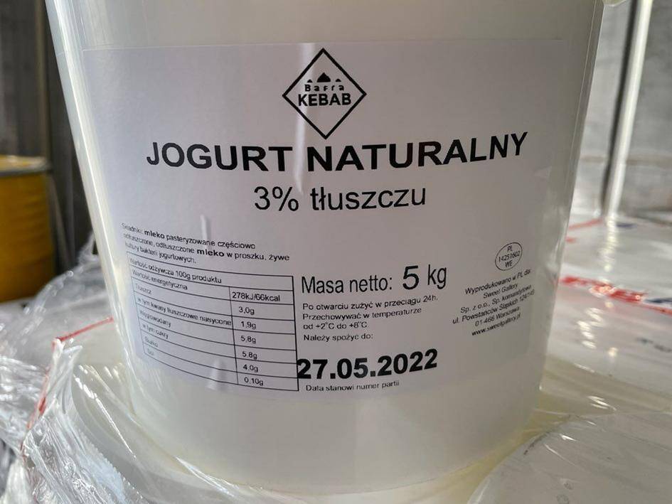 Jogurt naturalny 3%, wiadro 5kg Bafra