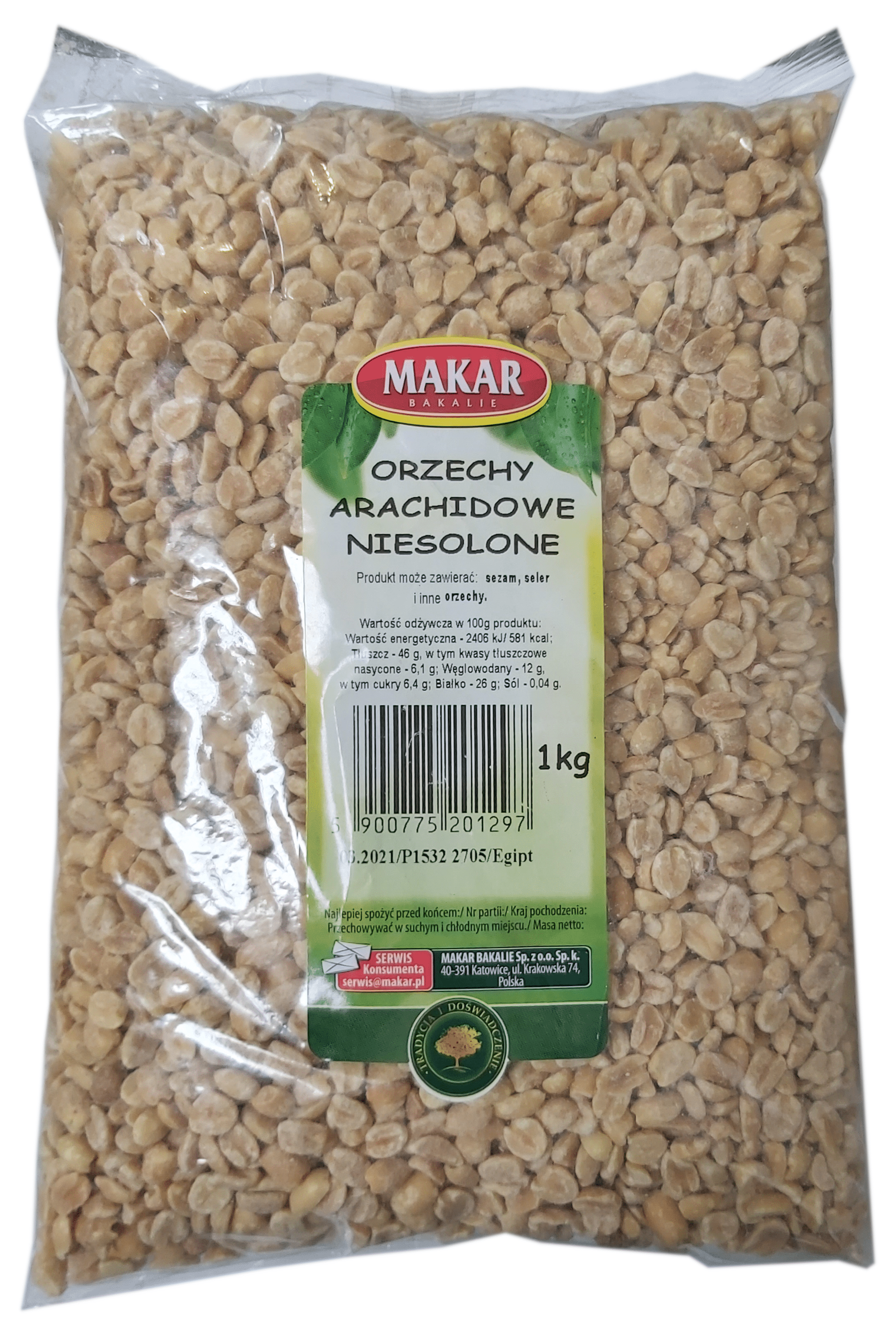 Orzechy ziemne (arachidowe), praż.bez soli 1kg/10 Makar
