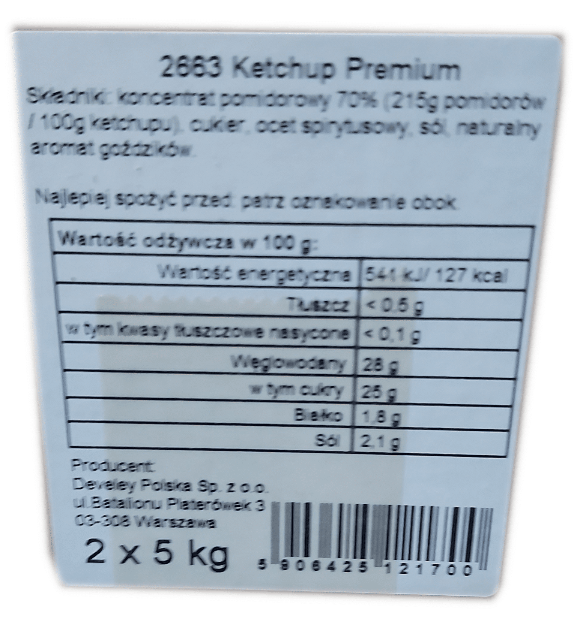 Ketchup BIB 5kg (worek do dozownika), 2 worki/krt Develey 2663