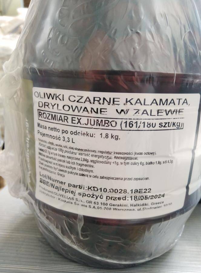 Oliwki czarne drylowane b/p Kalamata Large 1,8kg/3,3L Olivellas