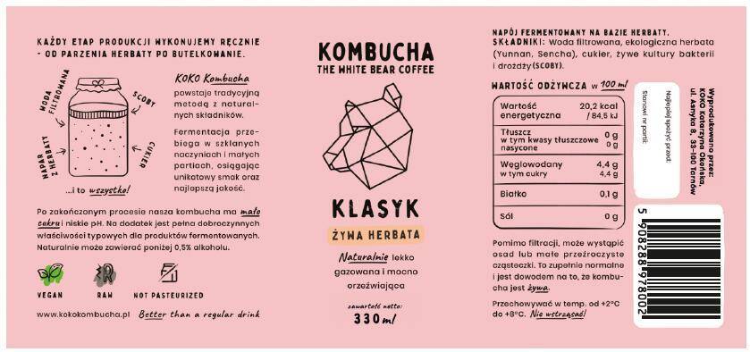 Kombucha Klasyk Żywa Herbata 330ml/6/krt White Bear Coffe