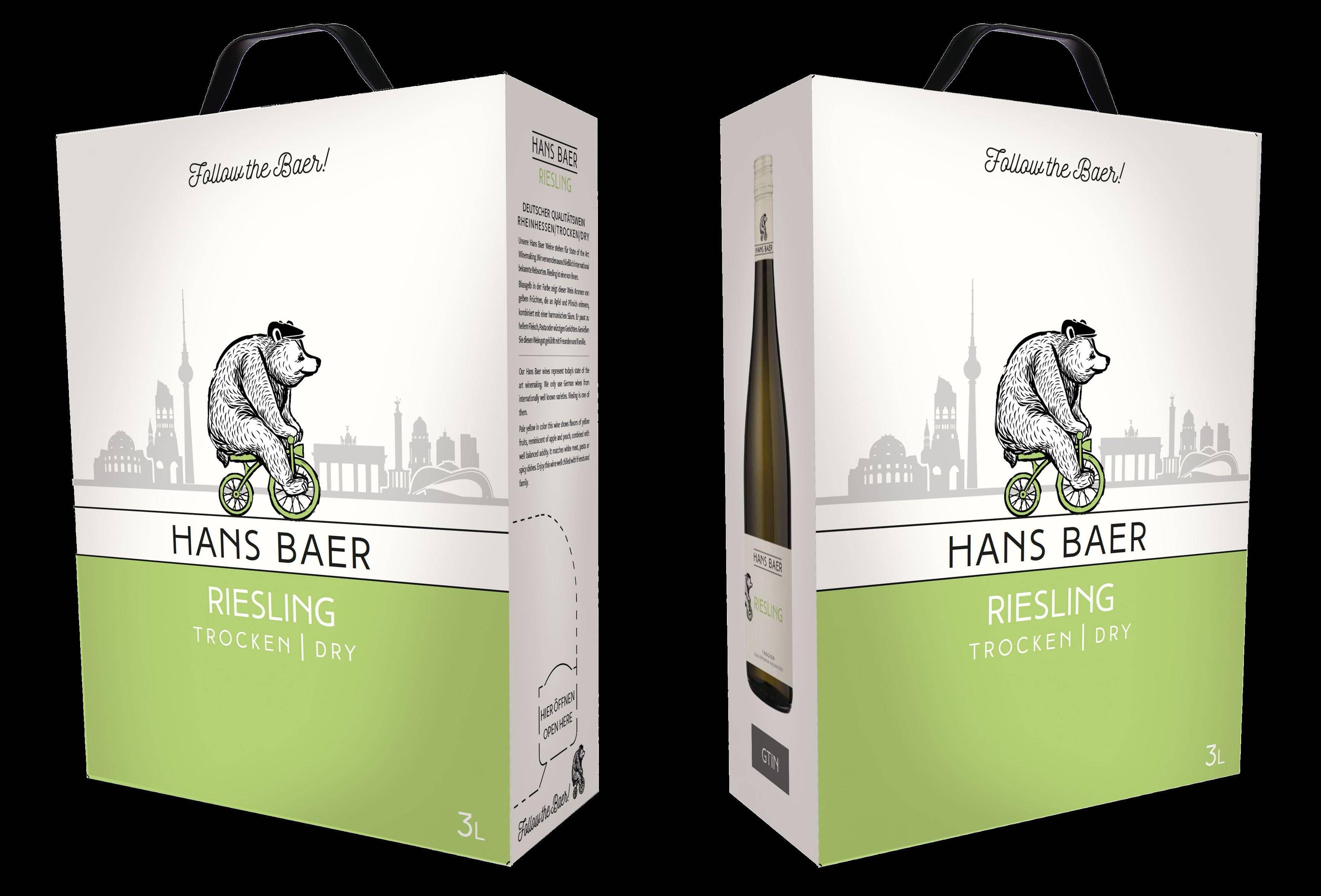 Wino niemieckie Hans Baer QW Rheinhessen Riesling Trock 11,5% BW BIB 3L/4