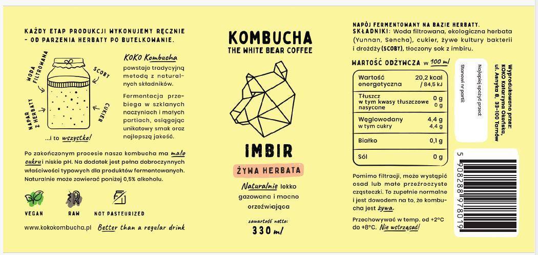 Kombucha Imbir Żywa Herbata 330ml/6/krt White Bear Coffe