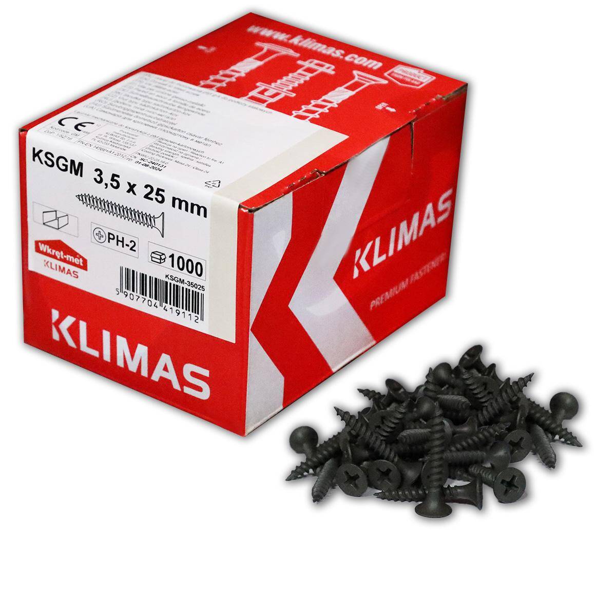 Wkręt do płyt GK do blach 3,5x25 mm KSGM-35025 (1000 szt.) Klimas