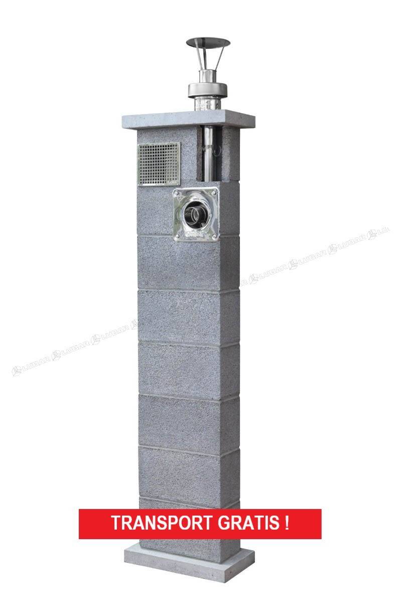 Komin systemowy LEIER STAL fi 8 cm w pustaku wentylacyjnym dwukanałowym 25x36 cm