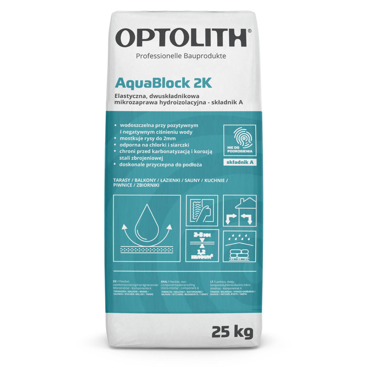 Dwuskładnikowa mikrozaprawa hydroizolacyjna OPTOSTOP AquaBlock 2K 25kg + 8,5kg Optolith