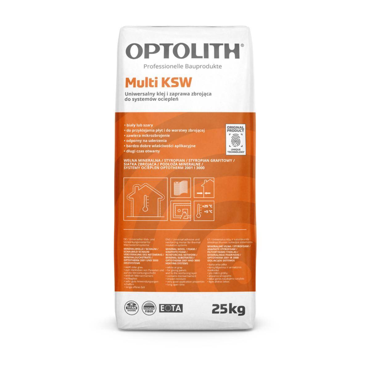 Klej do styropianu i systemów ociepleń Optotherm Multi KSW 25 kg szary OPTOLITH