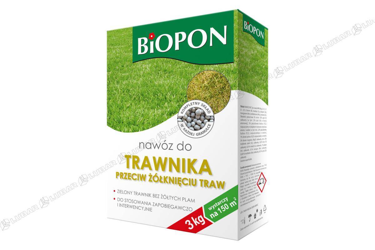 Nawóz do trawnika przeciw żółknięciu w formie granulek 3 kg Biopon
