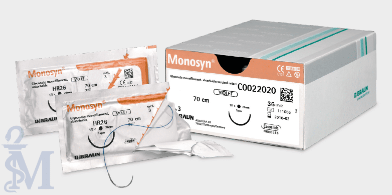 MONOSYN FIOLETOWY  4/0  70CM  DS16  C0022220 – 36 szt. nici chirurgiczne, szwy wchłanialne, monofilament