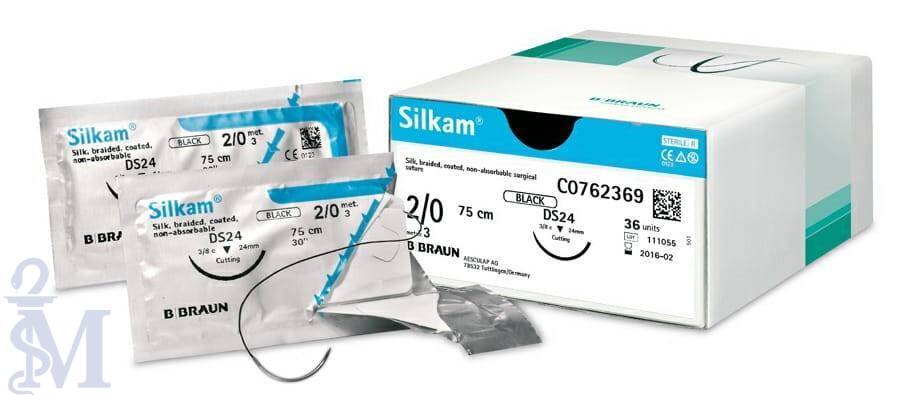 SILKAM 4/0 DS19 75CM C0765201 – 36 szt. nici chirurgiczne jedwab, niewchłanialna plecionka