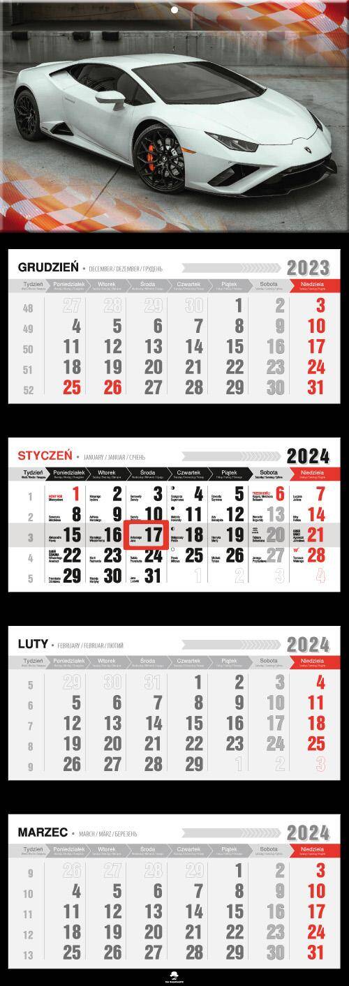 Kalendarz 2024 czterodzielny  Lamborghini KT4-V.12