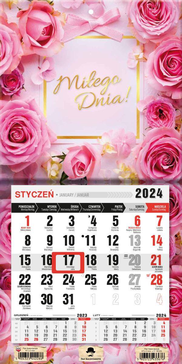 Kalendarz 2024  jednodzielny z magnesem mini Róże KTJ2M-V.17
