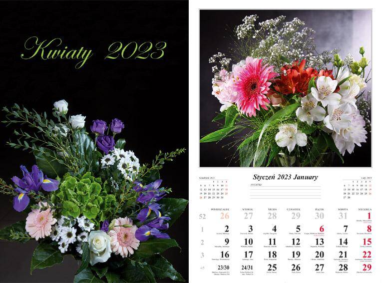 Kalendarz 2023 ścienny 13-K Kwiaty