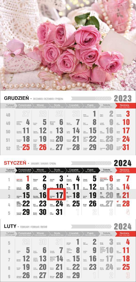 Kalendarz 2024 trójdzielny Róże KTE VE-3
