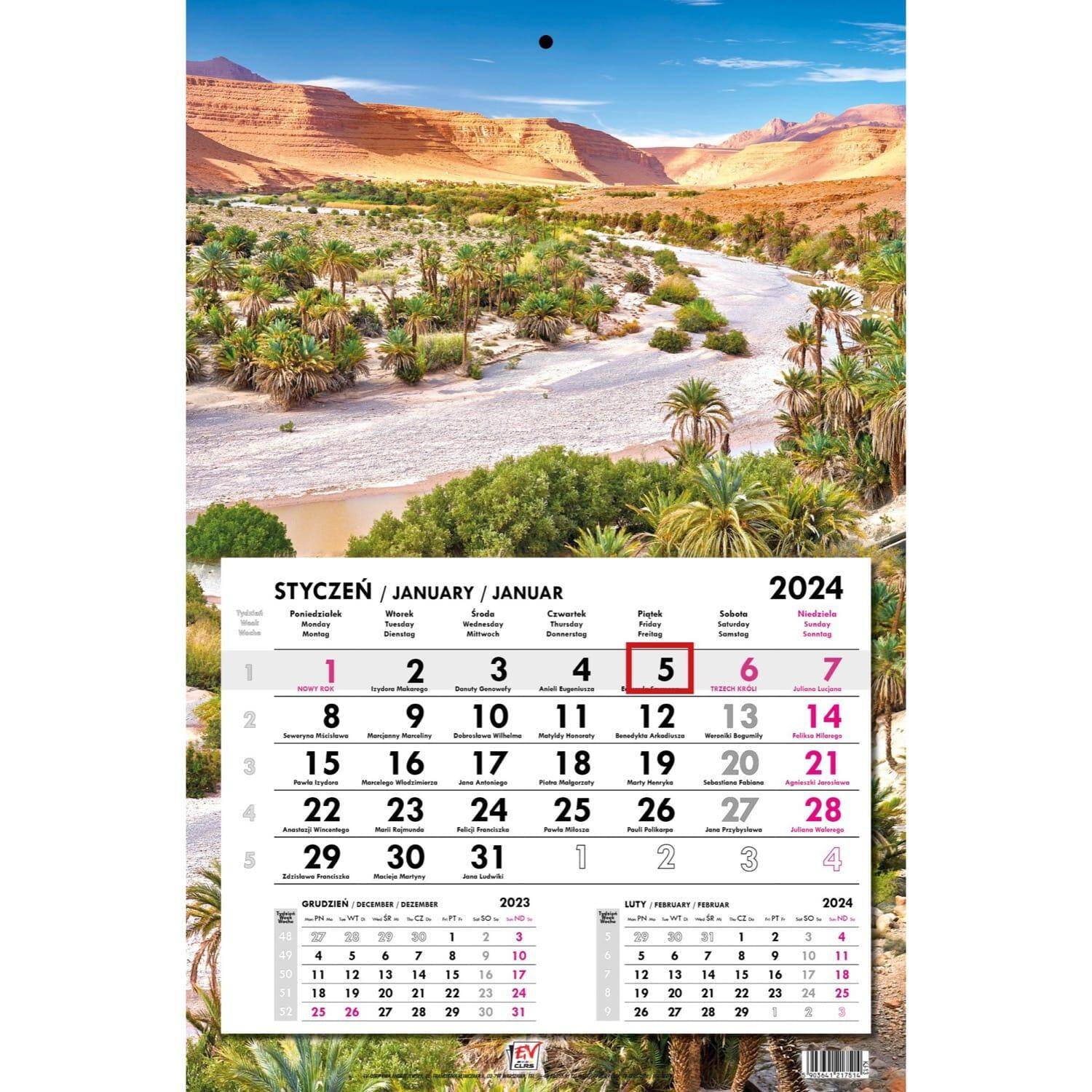 Kalendarz 2024 jednodzielny główka płaska Maroko