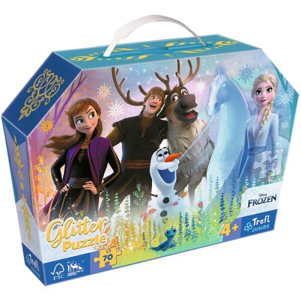 Puzzle 70el brokatowe w kuferku Frozen Magiczna przyjaźń 53018 Trefl