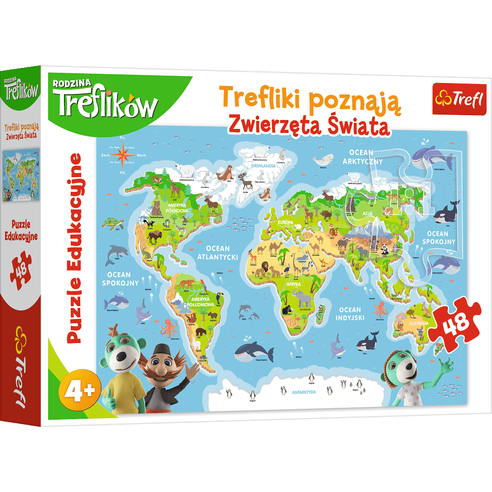 Puzzle 48 edukacyjne Trefliki poznają zwierzęta świata 15552