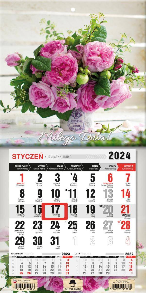 Kalendarz 2024 jednodzielny z magnesem mini Bukiet KTJ2M-V.11
