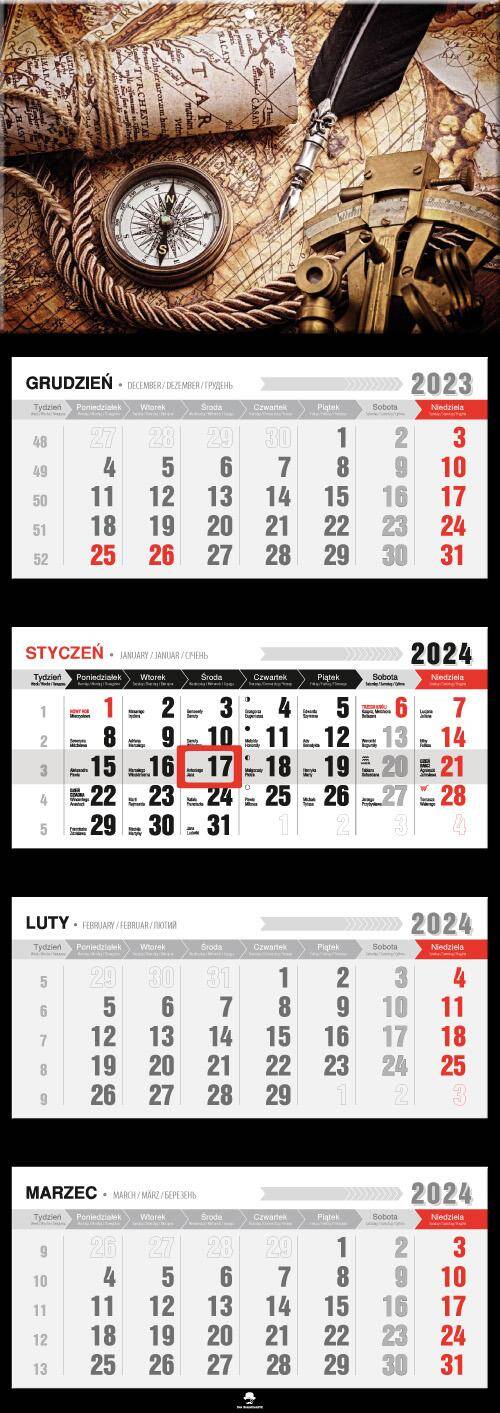 Kalendarz 2024 czterodzielny Antyczna mapa KT4-V.4