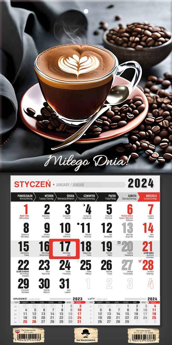 Kalendarz 2024 jednodzielny z magnesem mini Kawa KTJ2M-V.16
