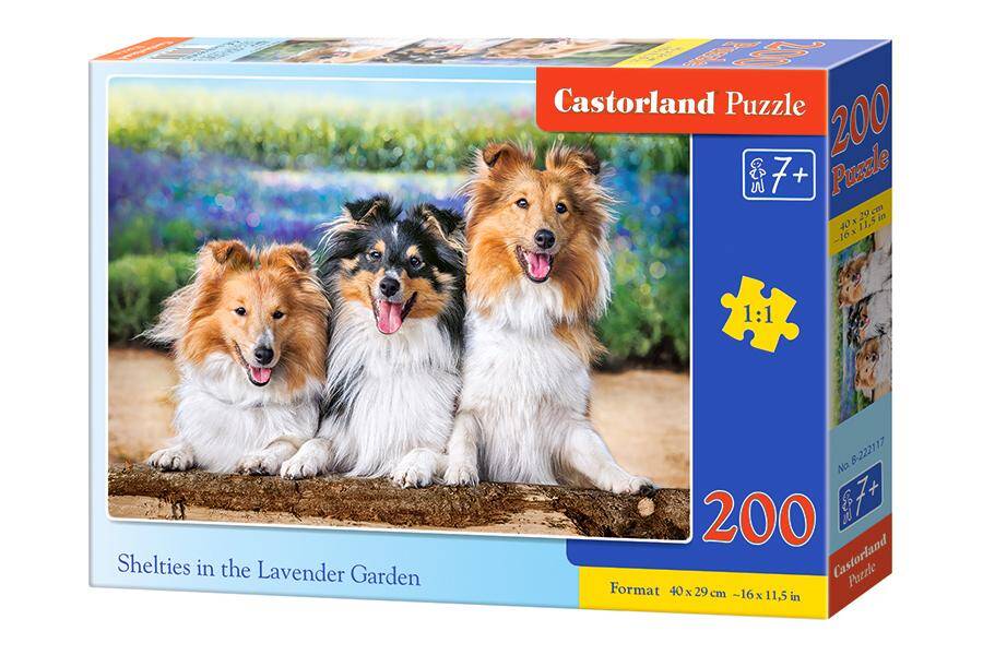 Puzzle 200 Owczarki szetlandzkie w lawendowym ogrodzie B-222117