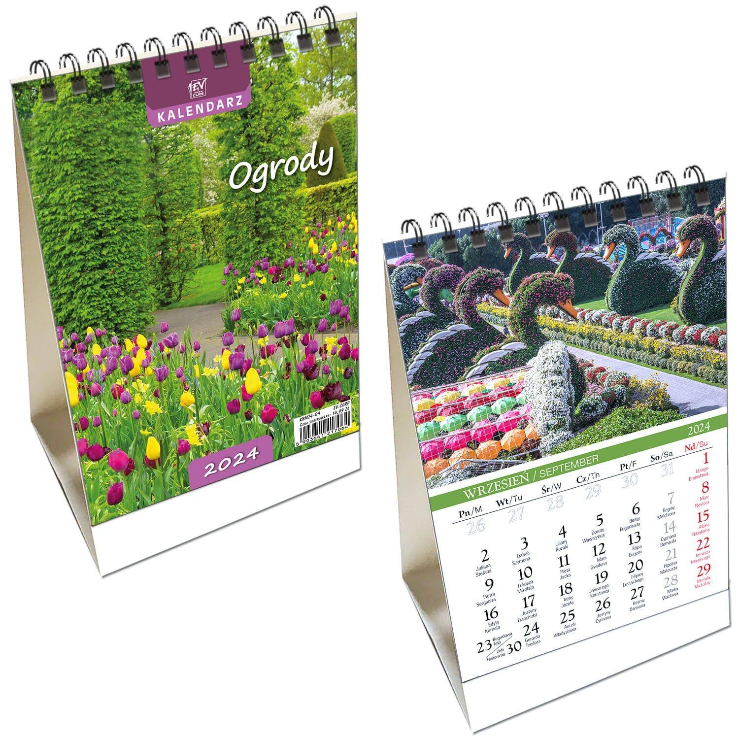 Kalendarz 2024 biurkowy pionowy mały Ogrody