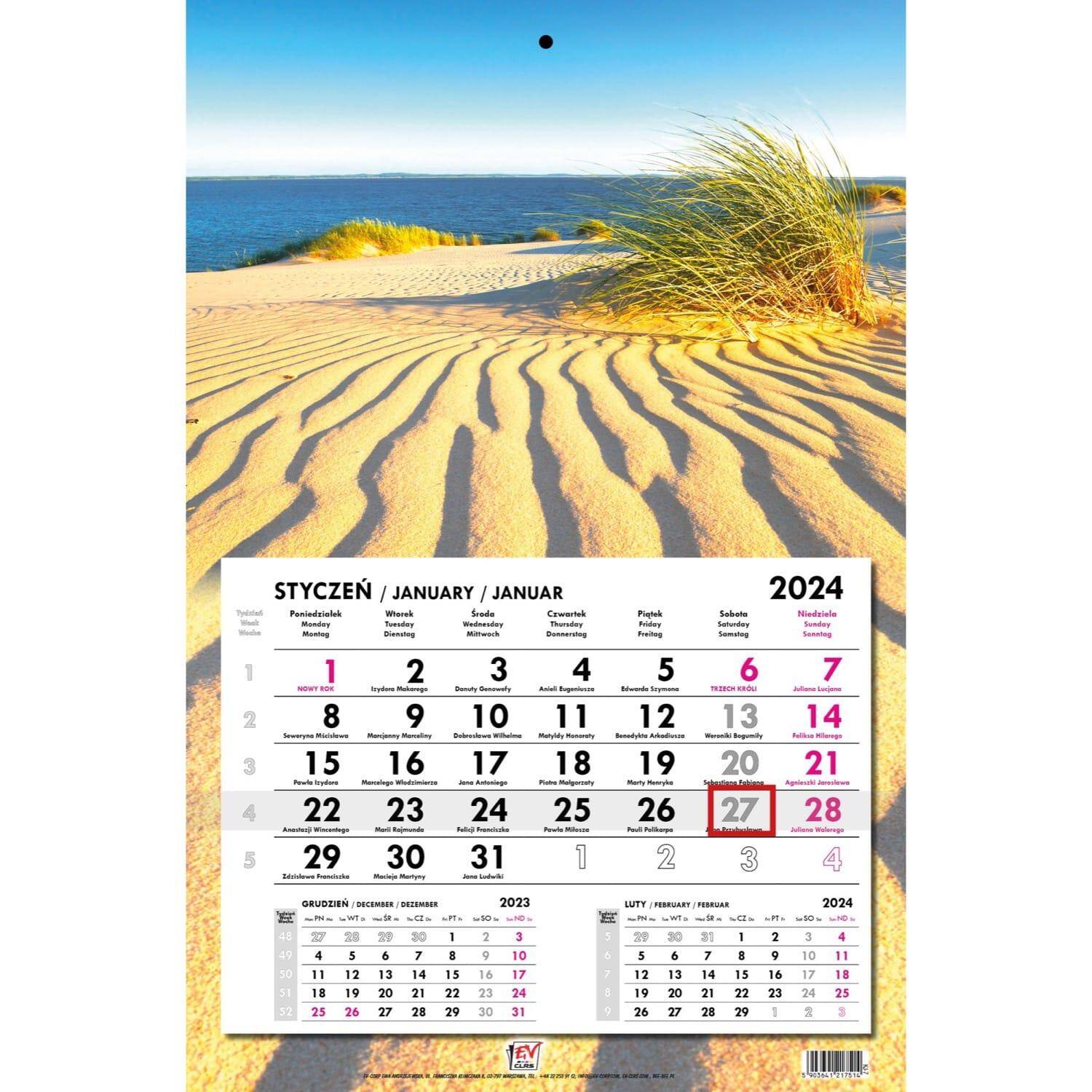 Kalendarz 2024 jednodzielny główka płaska Morze Bałtyckie