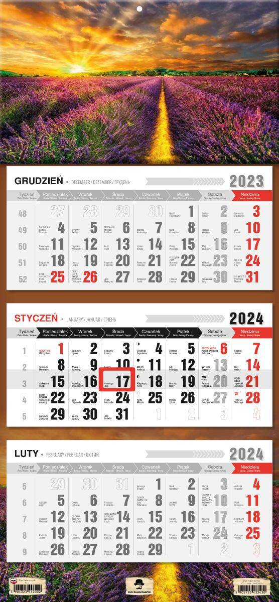 Kalendarz 2024 trójdzielny Lawenda KT1-V.49