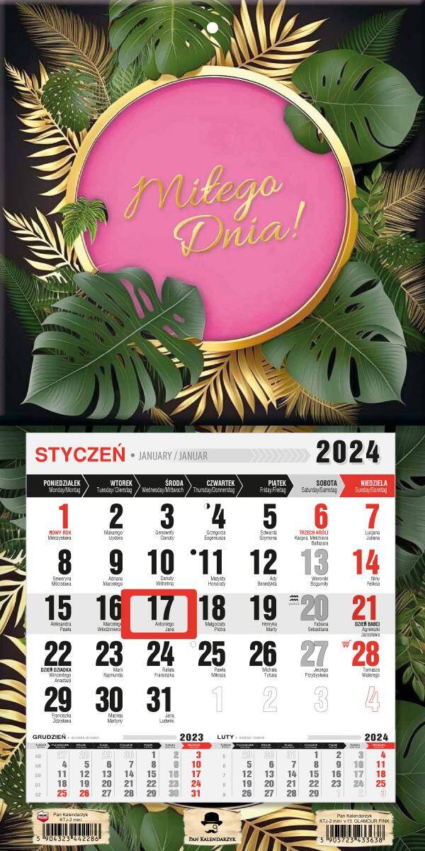 Kalendarz 2024 jednodzielny z magnesem mini Glamour pink KTJ2M-V.13