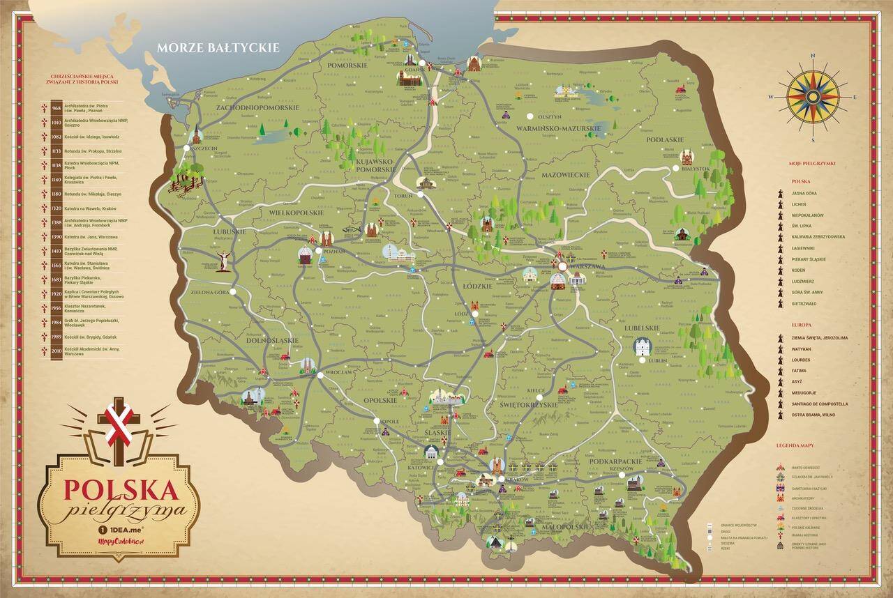 Mapa zdrapka Polska pielgrzyma