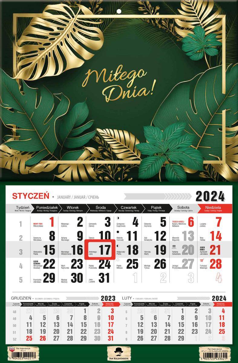 Kalendarz 2024 jednodzielny Glamour green KTJ1-V.24