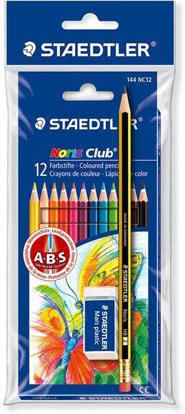 Zestaw kredek Noris Club 12 kolorów + ołówek Noris +gumka mini Mars plastic S 144 NC12 Set 6