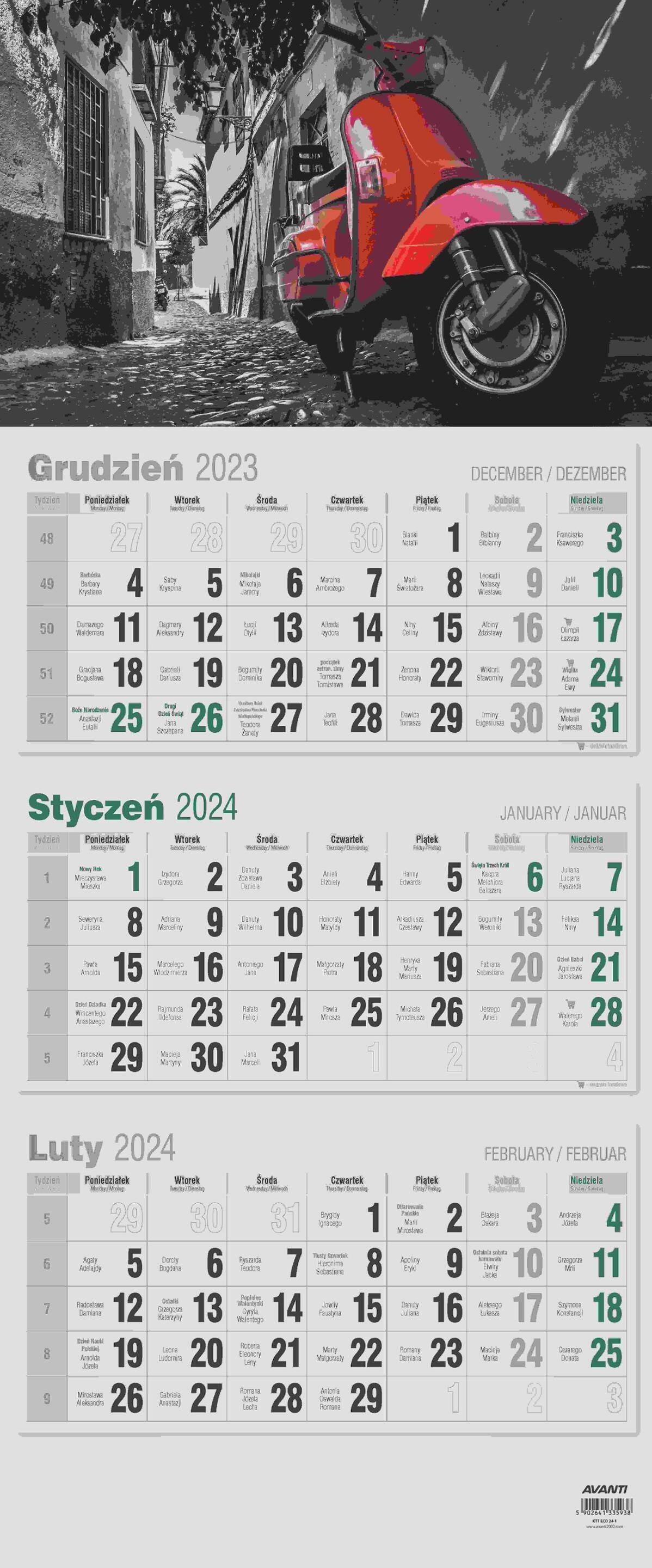 Kalendarz 2024 Trójdzielny Płaski KTT - EKO