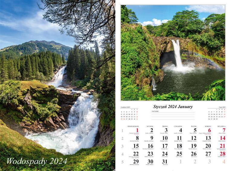 Kalendarz 2024 ścienny 7-k Wodospady