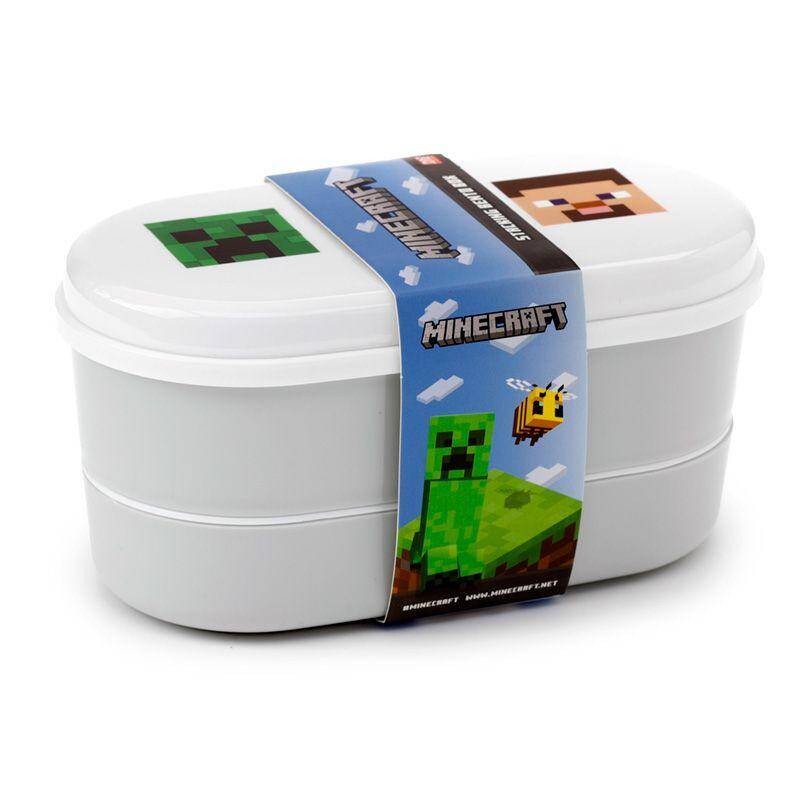 Minecraft-Postacie - Okrągłe pudełka Bento na luch z widelcem i łyżką.