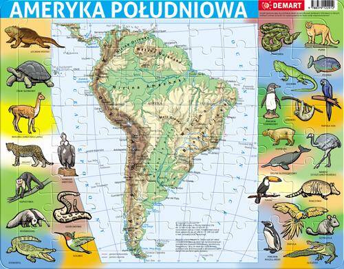 Puzzle 72 ramkowe. Ameryka Południowa mapa fizyczna