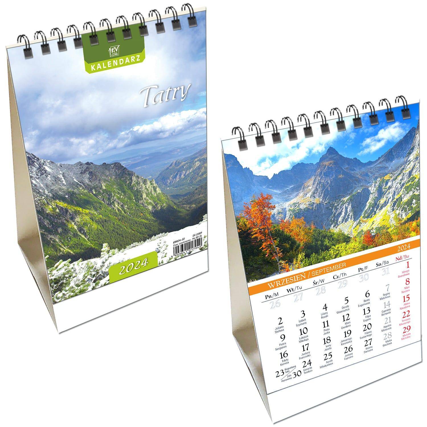 Kalendarz 2024 biurkowy pionowy mały Tatry