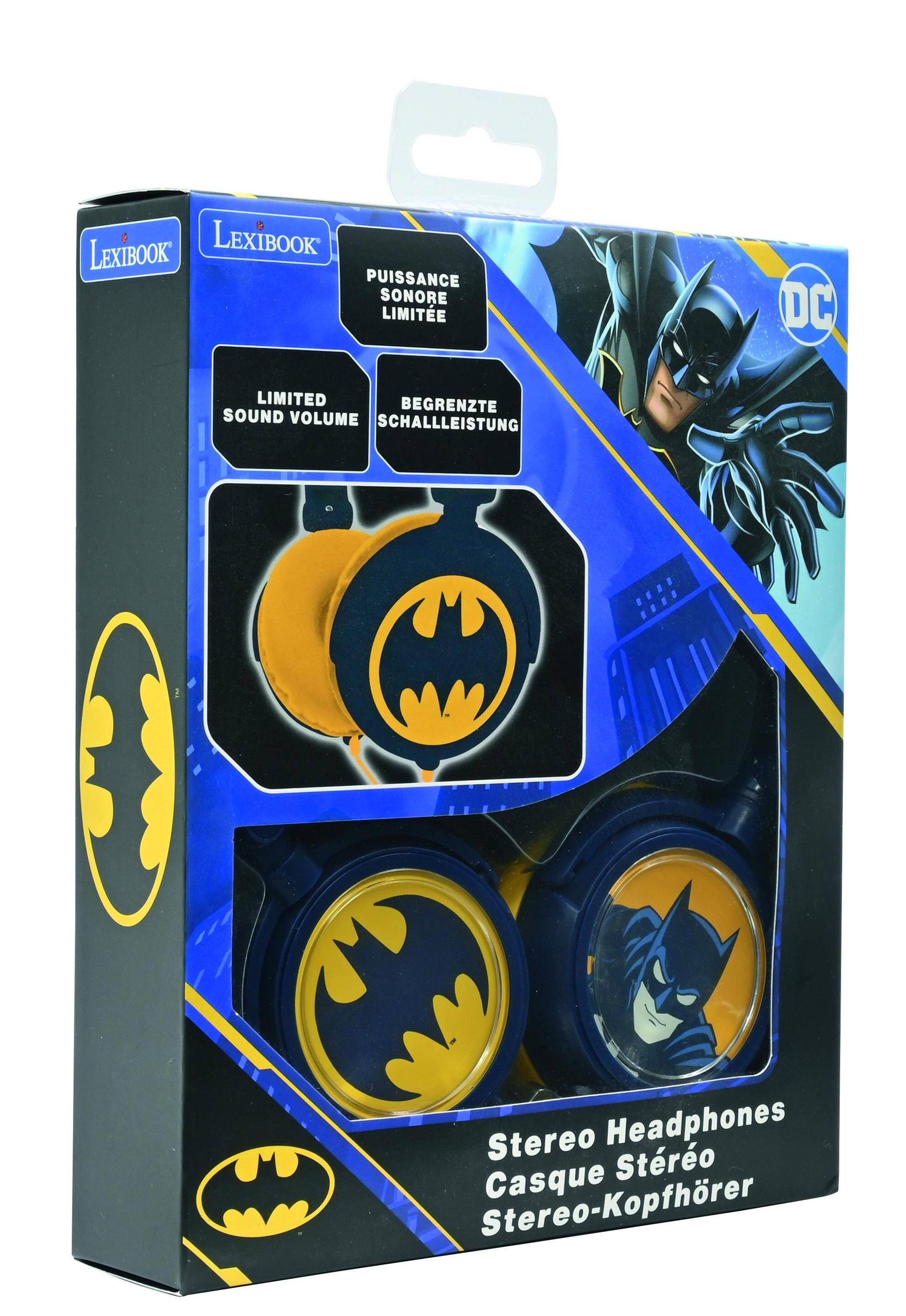 Składane słuchawki przewodowe stereo Batman z głośnością bezpieczną dla dzieci Lexibook HP015BAT