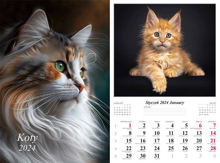 Kalendarz 2024 ścienny 13-k Koty