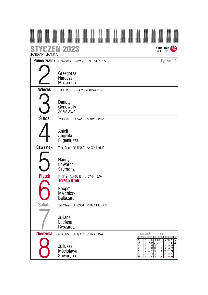 Kalendarz 2023 biurkowy A5 tygodniowy KBA5 1 sztuka mix wzorów